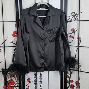 Bon Vivian Dreamer Feather Trim Sleeve Pajama TOP